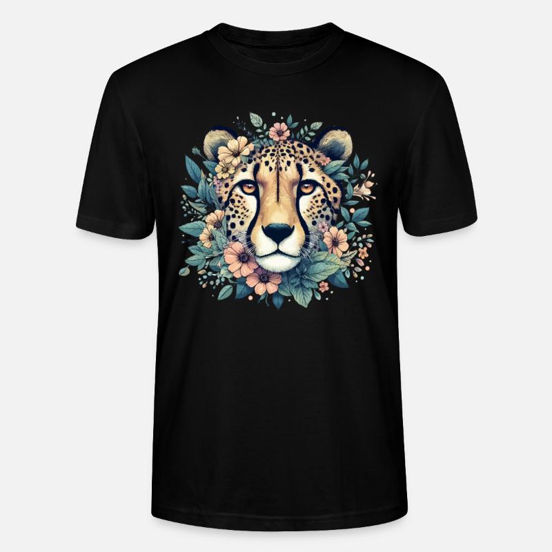 Guépard Fleurs de guépard - T-shirt bio CRAFTER Stanley Stella Unisexe - noir