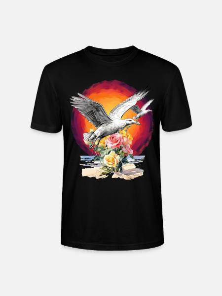 Seagulls Seagull Seagulls Maritime Sunset - Stanley/Stella CRAFTER Unisex Organic T-Shirt - black