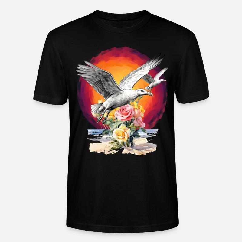 Seagulls Seagull Seagulls Maritime Sunset - Stanley/Stella CRAFTER Unisex Organic T-Shirt - black