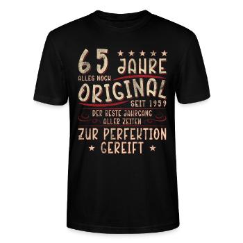 65. Geburtstag 65 Jahre Retro 65 Jahre alt - Stanley/Stella Unisex Bio-T-Shirt CRAFTER - Schwarz - Vorne - Alina (178cm) & Michal (187cm)