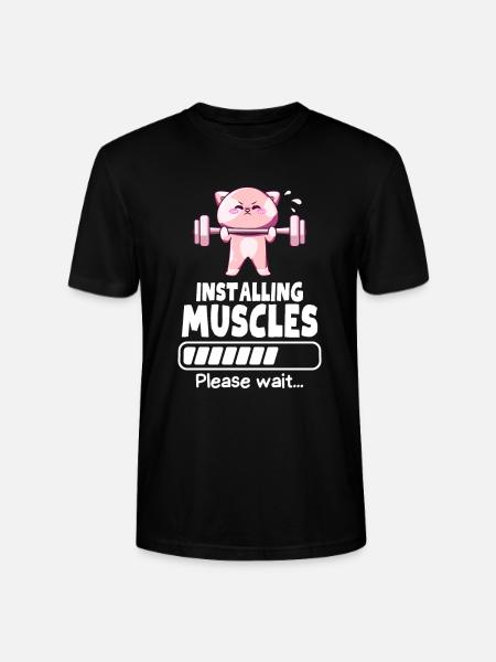 Muscle Building Weightlifting Cat Gym Humor - Stanley/Stella CRAFTER Unisex Organic T-Shirt - black