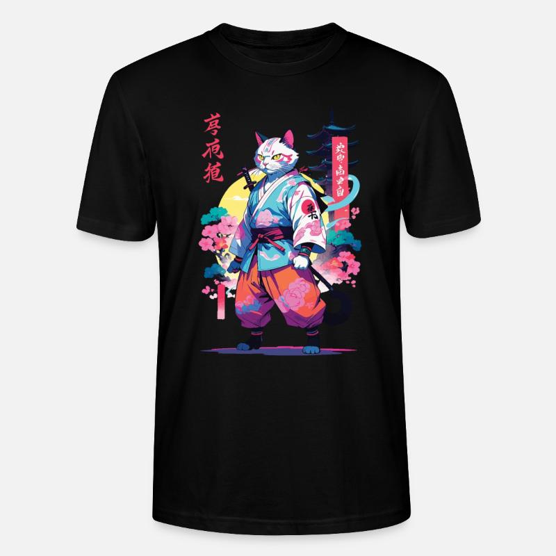 Samurai Katze Vaporwave Aesthetic - Stanley/Stella Unisex Bio-T-Shirt CRAFTER - Schwarz