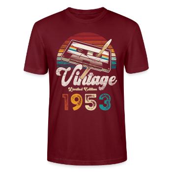 Vintage 1953 Geburtstag Kassette Bleistift - Stanley/Stella Unisex Bio-T-Shirt CRAFTER - Burgunderrot - Vorne - Alina (178cm) & Michal (187cm)