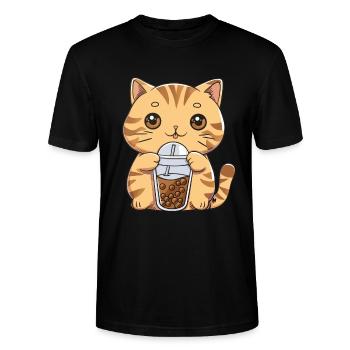 Thé à bulles Boba BubbleTea Kawaii Japan Tea Kpop - T-shirt bio CRAFTER Stanley Stella Unisexe - noir - Devant - Alina (178cm) & Michal (187cm)