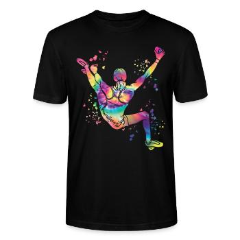 Boulderer Colorsplash Boulder Bouldern - Stanley/Stella Unisex Bio-T-Shirt CRAFTER - Schwarz - Vorne - Alina (178cm) & Michal (187cm)