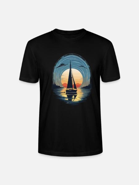 Sunset Sailboat Adventure Sea - Stanley/Stella CRAFTER Unisex Organic T-Shirt - black
