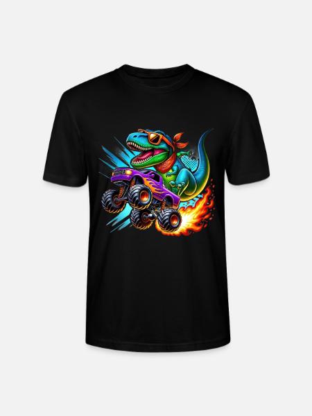 Adventurous dinosaur on monster truck - Stanley/Stella CRAFTER Unisex Organic T-Shirt - black