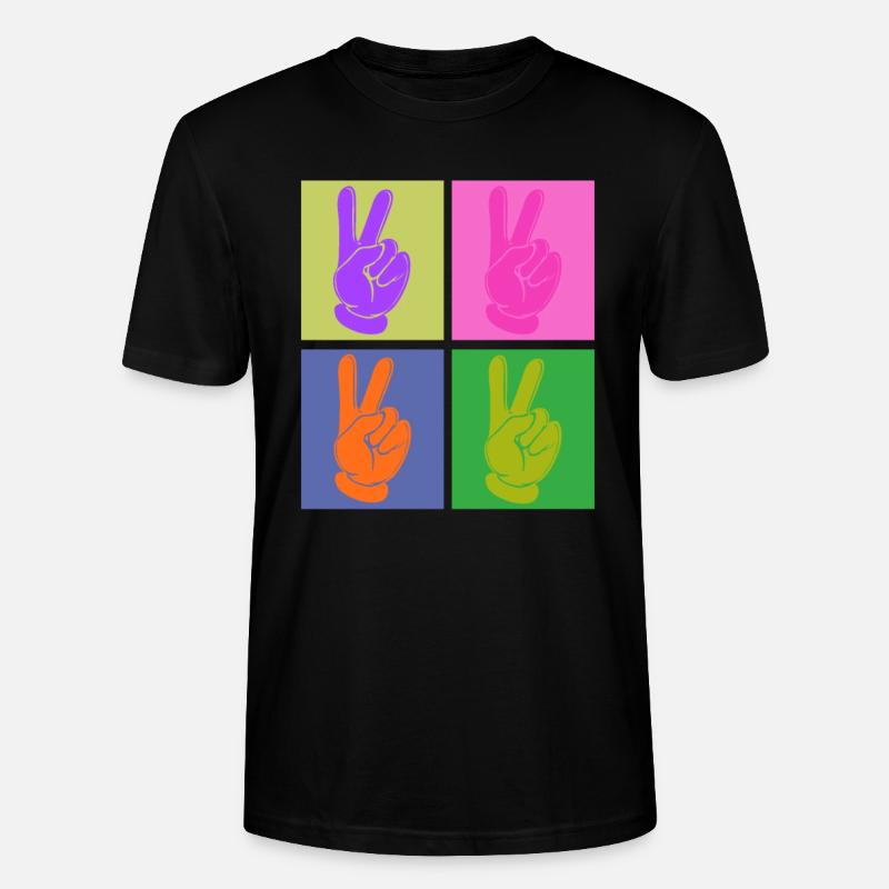 Bunter Friedensgriff Pop Art Design - Stanley/Stella Unisex Bio-T-Shirt CRAFTER - Schwarz