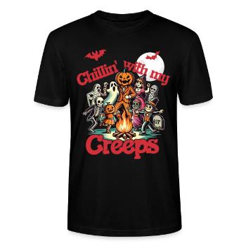 Halloween Spaß Mit Chillin' Creeps - Stanley/Stella Unisex Bio-T-Shirt CRAFTER - Schwarz - Vorne - Alina (178cm) & Michal (187cm)