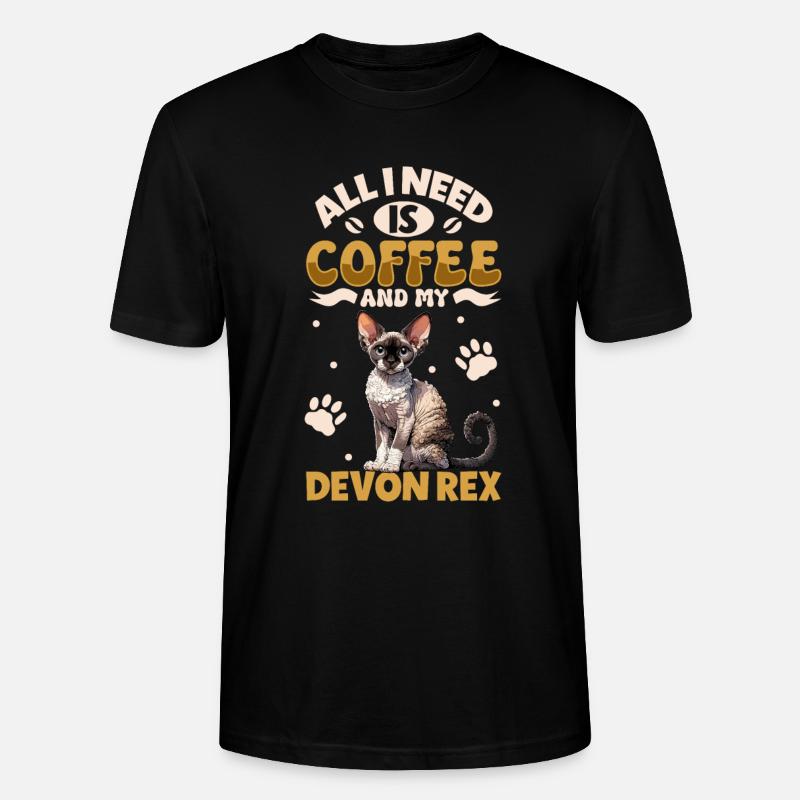 Coffee and my Devon Rex - Stanley/Stella CRAFTER Unisex Organic T-Shirt - black