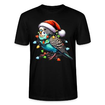 Wellensittich Wellensittich Papagei Weihnachtsmütz - Stanley/Stella Unisex Bio-T-Shirt CRAFTER - Schwarz - Vorne - Alina (178cm) & Michal (187cm)