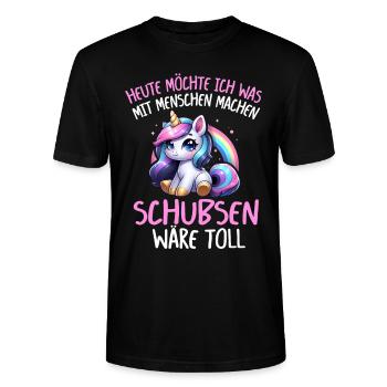 Heute möchte ich was mit Menschen machen Schubsen - Stanley/Stella Unisex Bio-T-Shirt CRAFTER - Schwarz - Vorne - Alina (178cm) & Michal (187cm)