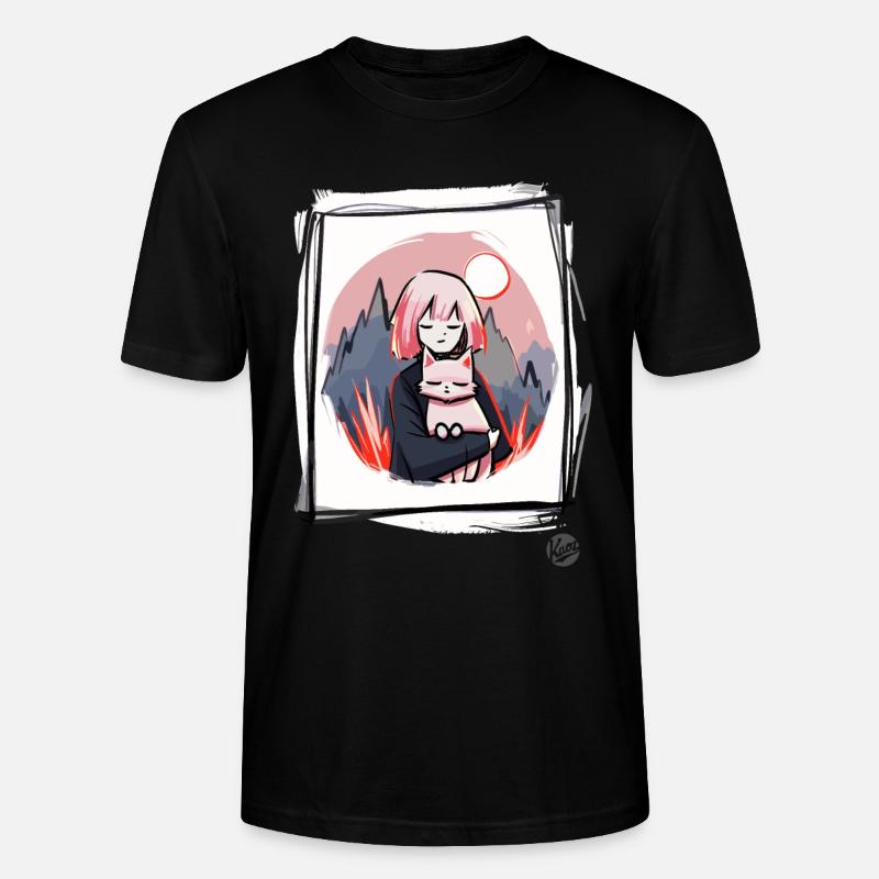 Mädchen mit Katze - Stanley/Stella Unisex Bio-T-Shirt CRAFTER - Schwarz