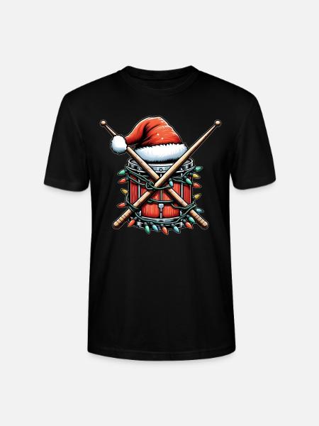 Drummer Drum Christmas Hat Xmas - Stanley/Stella CRAFTER Unisex Organic T-Shirt - black