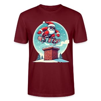 Skateboardender Weihnachtsmann Spaßiger Winter - Stanley/Stella Unisex Bio-T-Shirt CRAFTER - Burgunderrot - Vorne - Alina (178cm) & Michal (187cm)