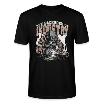 Schweißer Schweißfachmann The Backbone Of Industry - Stanley/Stella Unisex Bio-T-Shirt CRAFTER - Schwarz - Vorne - Alina (178cm) & Michal (187cm)