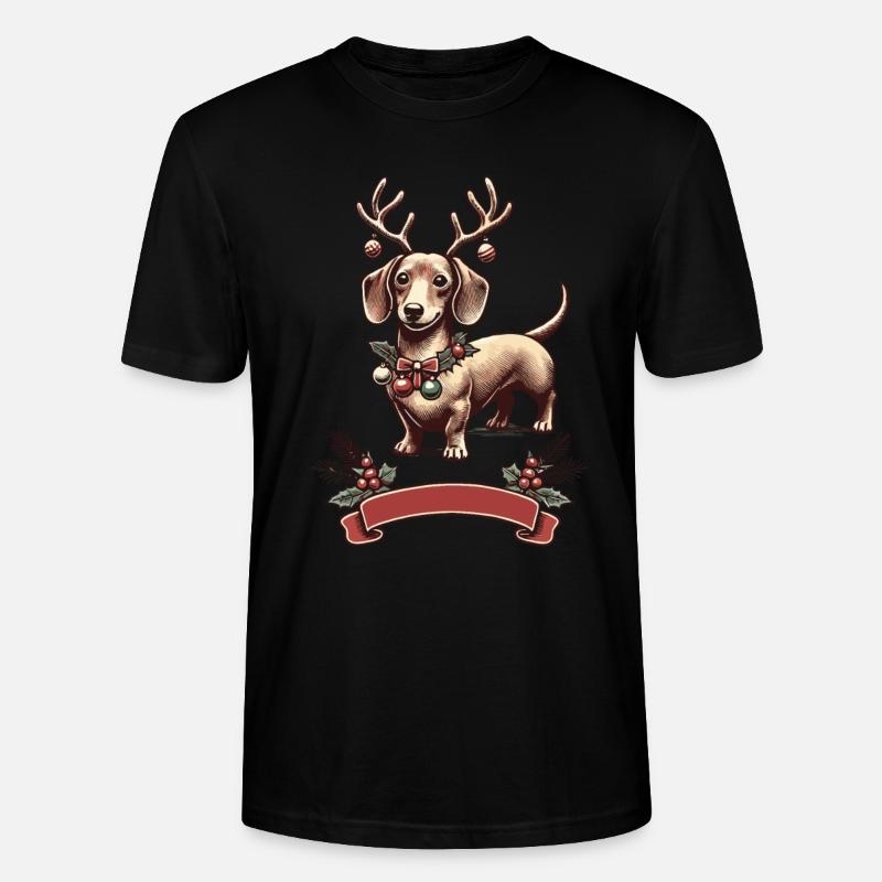 Weihnachtlicher Dackel Mit Geweih - Stanley/Stella Unisex Bio-T-Shirt CRAFTER - Schwarz