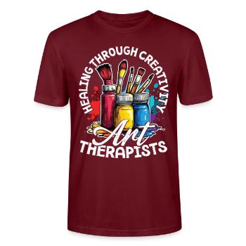 Healing Through Creativity, Art Therapist - Stanley/Stella CRAFTER Unisex Organic T-Shirt - burgundy - Front - Alina (178cm) & Michal (187cm)