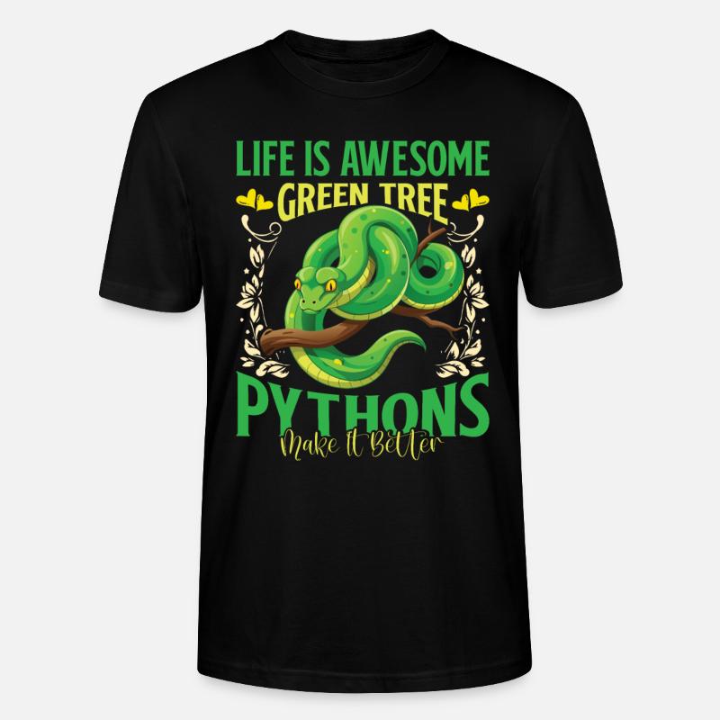 Green Tree Python - Stanley/Stella CRAFTER Unisex Organic T-Shirt - black