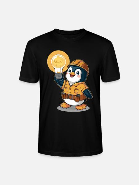 Penguin Electrician With Light Bulb - Stanley/Stella CRAFTER Unisex Organic T-Shirt - black