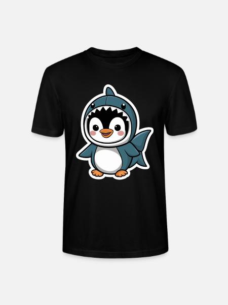 Cute Penguin in Shark Costume - Stanley/Stella CRAFTER Unisex Organic T-Shirt - black
