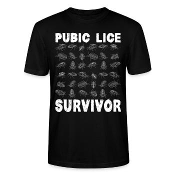 Pubic lice survivor embarrassing adult humor - Stanley/Stella CRAFTER Unisex Organic T-Shirt - black - Front - Alina (178cm) & Michal (187cm)