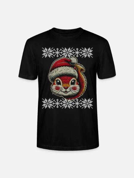 Cute Christmas squirrel with hat - Stanley/Stella CRAFTER Unisex Organic T-Shirt - black