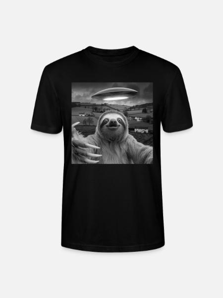 Alien Encounter Sloth Selfie - Stanley/Stella CRAFTER Unisex Organic T-Shirt - black