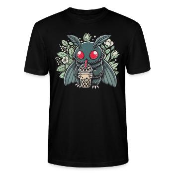 Mothman Enjoying Bubble Tea - Stanley/Stella Unisex Bio-T-Shirt CRAFTER - Schwarz - Vorne - Alina (178cm) & Michal (187cm)