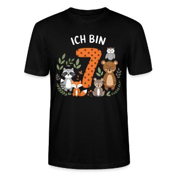 7. Geburtstag 7 Jahre Waldtiere Wald Tiere - Stanley/Stella Unisex Bio-T-Shirt CRAFTER - Schwarz - Vorne - Alina (178cm) & Michal (187cm)