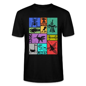 Nazca Lines | Ancient Astronaut Peru Geoglyphs - Stanley/Stella CRAFTER Unisex Organic T-Shirt - black - Front - Alina (178cm) & Michal (187cm)