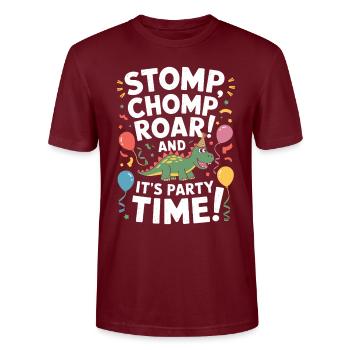 Dinosaur Party Decorations - Stanley/Stella CRAFTER Unisex Organic T-Shirt - burgundy - Front - Alina (178cm) & Michal (187cm)