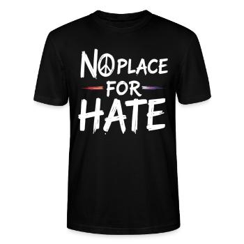 No Place for Hate Friedensbotschaft gegen Hass - Stanley/Stella Unisex Bio-T-Shirt CRAFTER - Schwarz - Vorne - Alina (178cm) & Michal (187cm)