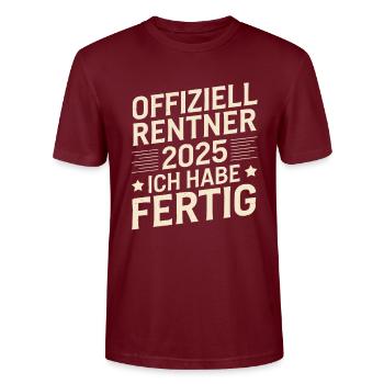 Retirement Pensioner Pension Start I've Finished - Stanley/Stella CRAFTER Unisex Organic T-Shirt - burgundy - Front - Alina (178cm) & Michal (187cm)