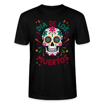 Totenkopf Mexico Día de los Muertos Skull - Stanley/Stella Unisex Bio-T-Shirt CRAFTER - Schwarz - Vorne - Alina (178cm) & Michal (187cm)