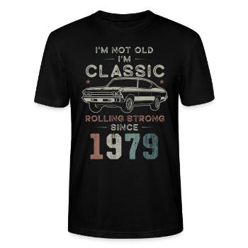 Geboren 1979 Geburtstag Oldtimer - Stanley/Stella Unisex Bio-T-Shirt CRAFTER - Schwarz - Vorne - Alina (178cm) & Michal (187cm)