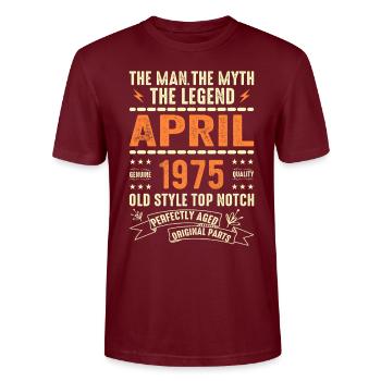 APRIL 1975, APRIL 1975 - Stanley/Stella CRAFTER Unisex Organic T-Shirt - burgundy - Front - Alina (178cm) & Michal (187cm)