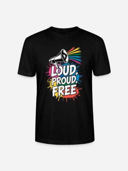 Loud, Proud, Free Megafon Regenbogen - Stanley/Stella Unisex Bio-T-Shirt CRAFTER - Schwarz