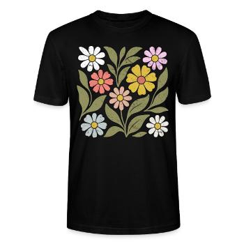 Boho Wildflower - Stanley/Stella Unisex Bio-T-Shirt CRAFTER - Schwarz - Vorne - Alina (178cm) & Michal (187cm)