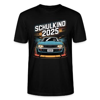 Einschulung Auto Schulkind 2025 Junge Rennauto - Stanley/Stella Unisex Bio-T-Shirt CRAFTER - Schwarz - Vorne - Alina (178cm) & Michal (187cm)