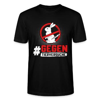 Tierschutz STOPPT TIERVERSUCHE GEGEN VERSUCHE - Stanley/Stella Unisex Bio-T-Shirt CRAFTER - Schwarz - Vorne - Alina (178cm) & Michal (187cm)