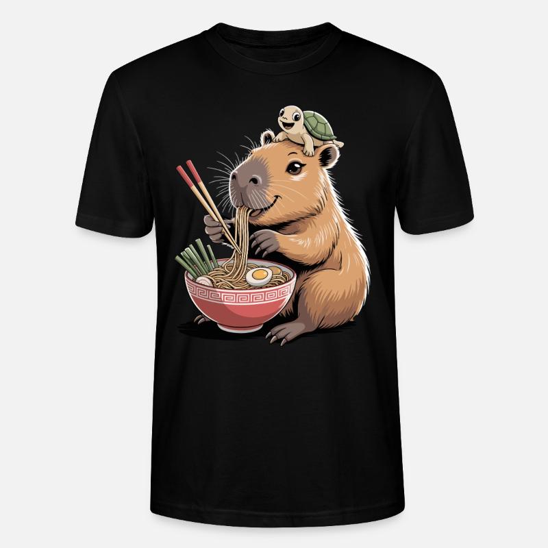 Cute capybara, ramen, turtle, capybara - Stanley/Stella CRAFTER Unisex Organic T-Shirt - black