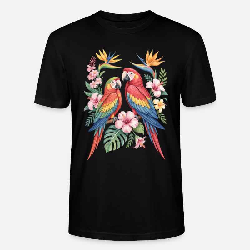 Perroquets exotiques en fleurs tropicales - T-shirt bio CRAFTER Stanley Stella Unisexe - noir