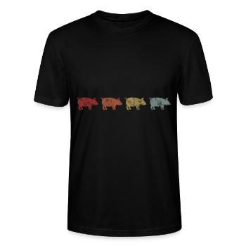 Porcs porcs rétro porc fermier truie eber cochon - T-shirt bio CRAFTER Stanley Stella Unisexe - noir - Devant - Alina (178cm) & Michal (187cm)