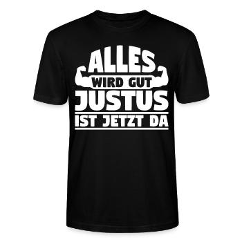 Alles wird gut Justus ist jetzt da - Stanley/Stella Unisex Bio-T-Shirt CRAFTER - Schwarz - Vorne - Alina (178cm) & Michal (187cm)