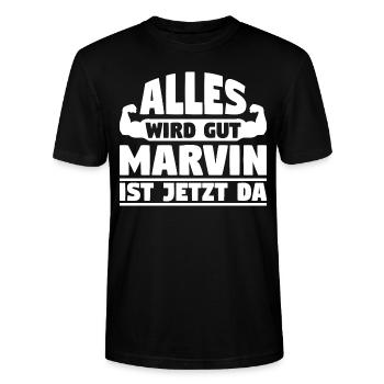 Alles wird gut Marvin ist jetzt da - Stanley/Stella Unisex Bio-T-Shirt CRAFTER - Schwarz - Vorne - Alina (178cm) & Michal (187cm)