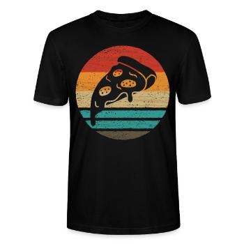Pizza Stück Retro Style Vintage - Stanley/Stella Unisex Bio-T-Shirt CRAFTER - Schwarz - Vorne - Alina (178cm) & Michal (187cm)