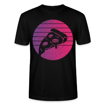 Pizza Stück Retro Style Vintage - Stanley/Stella Unisex Bio-T-Shirt CRAFTER - Schwarz - Vorne - Alina (178cm) & Michal (187cm)