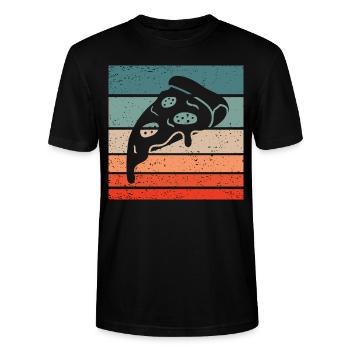 Pizza Stück Retro Style Vintage - Stanley/Stella Unisex Bio-T-Shirt CRAFTER - Schwarz - Vorne - Alina (178cm) & Michal (187cm)
