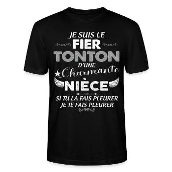 Tonton De Charmante Nièce Humour Homme - T-shirt bio CRAFTER Stanley Stella Unisexe - noir - Devant - Alina (178cm) & Michal (187cm)